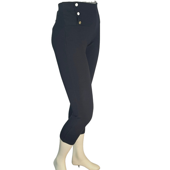 3/$30 Ann Taylor Factory Sz M Leggings 3/4 Length Black Sailor Button Waist - Picture 3 of 7